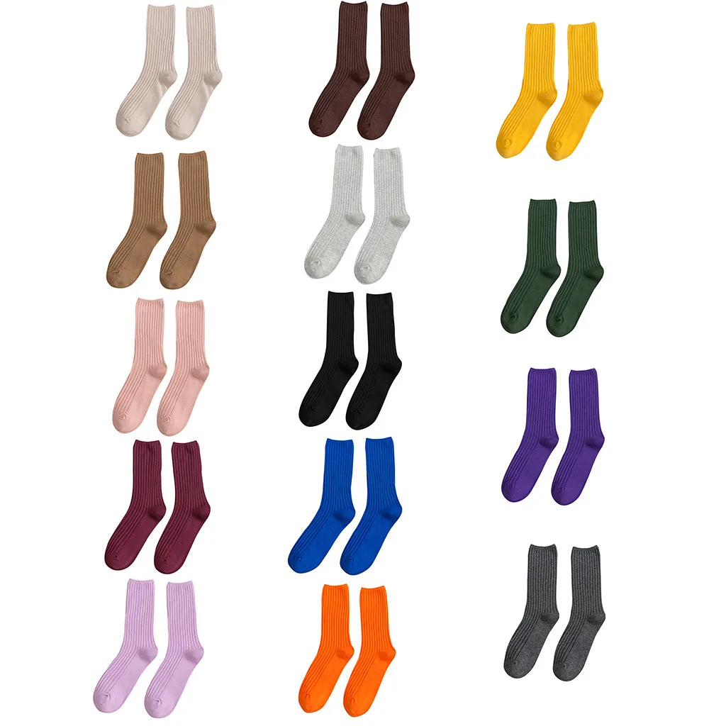 

Korean 5 Pairs Of Women Middle Tube Cotton Socks Solid Ladies Spring Autumn Soft Elastic Solid Color Warm Cotton Socks medias