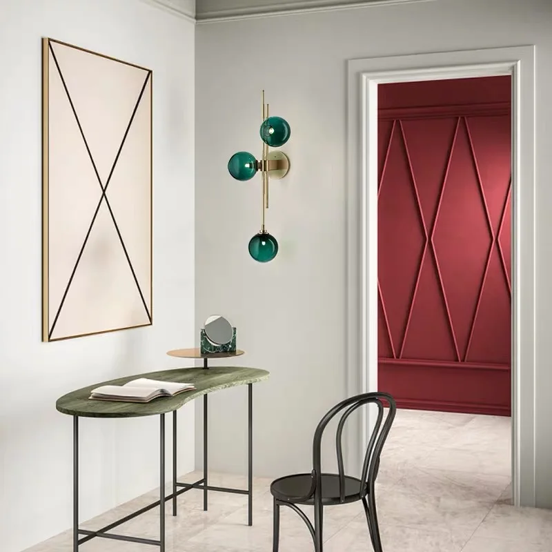 

minimalist living room creative glass wall lamp Nordic study blue designer wall light