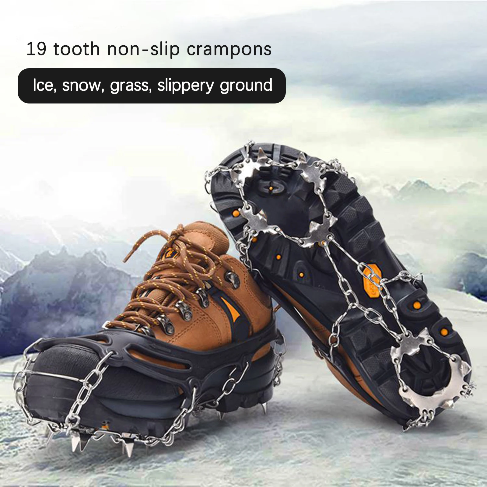 19 Teeth Ice Snow Climbing Walking Boot Shoe Cover Spike Cleats Crampons UK 