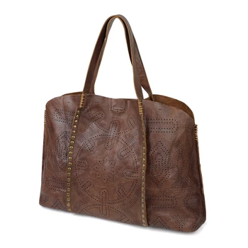 

Fashion Leather Handbags Original Retro Large-capacity First Layer Leather Shoulder bag With Geometric Patterns For Women