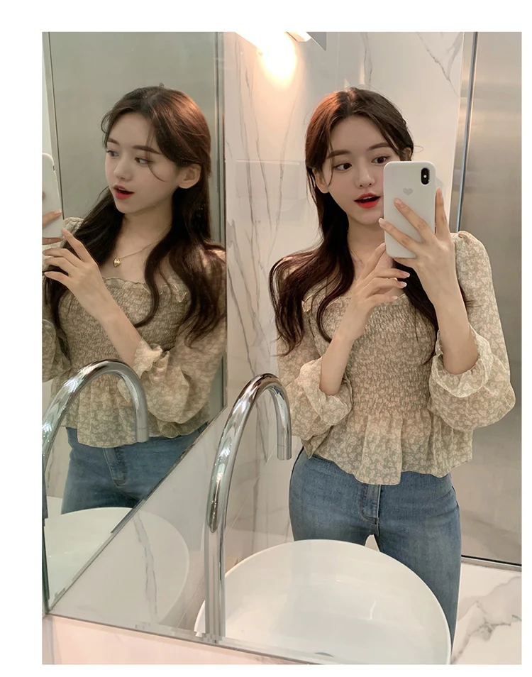 Transparent Vintage Print Shirt Oversize Tops Women Long sleeve Girls Chiffon Blouse Summer Women Blouses New femme Blusas