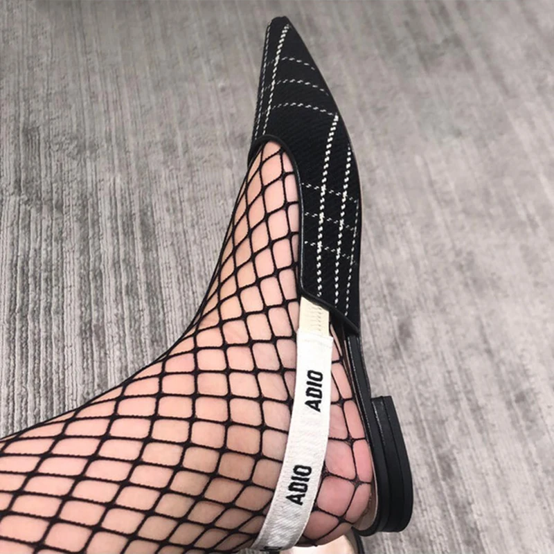 Black fabric 1.5cm Женские туфли из сетчатого материала; scarpin slingback; коллекция года; туфли-лодочки телесного цвета с острым носком без застежки в клетку; Дизайнерская обувь в европейском стиле; итальянские туфли на высоком каблуке; Размеры 4-34 - Цвет: Black fabric 1.5cm