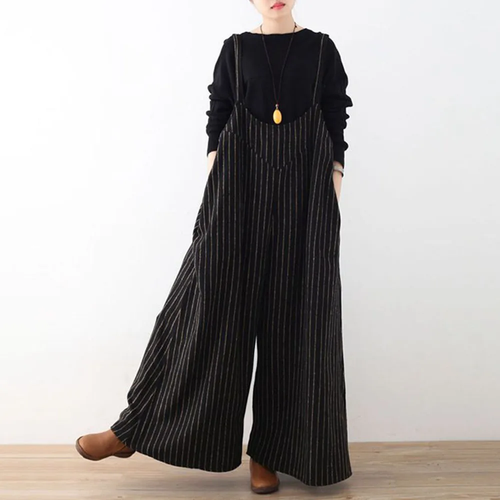 

Japanese Summer Jumpsuit Cotton Linen Jumpsuit Loose Womens Jumpsuits Rompers Casual Overalls Strap Striped One Piece Romper