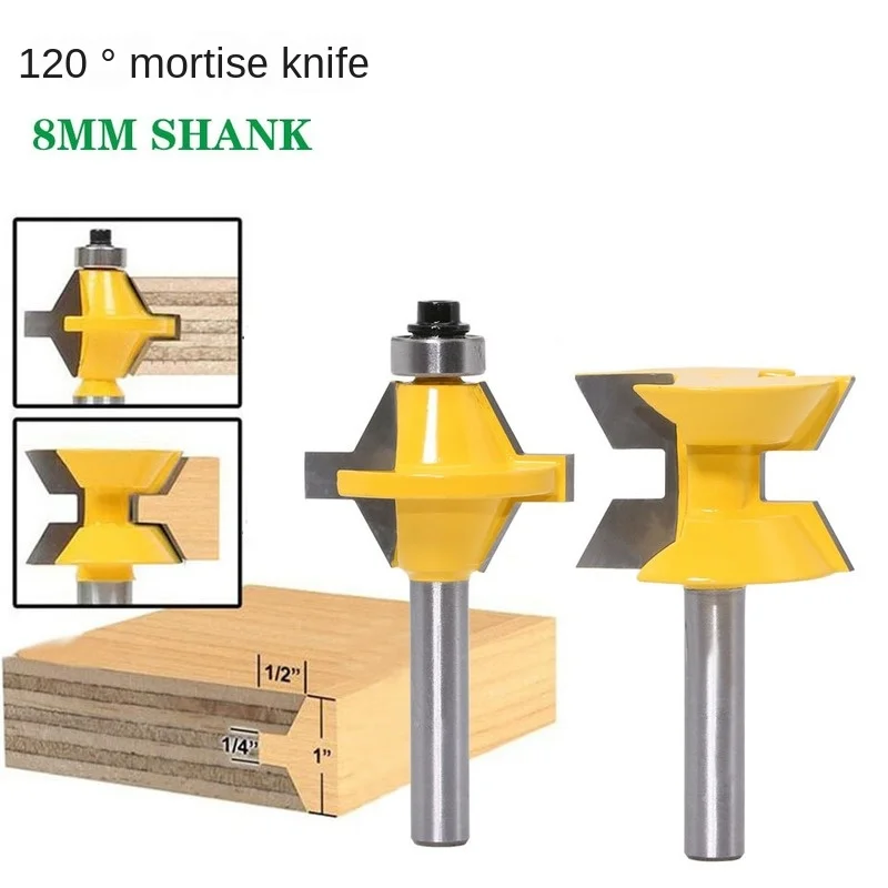 2pcs 120 Degree Lock Miter Finger Joint Router Bits Set 8mm Shank