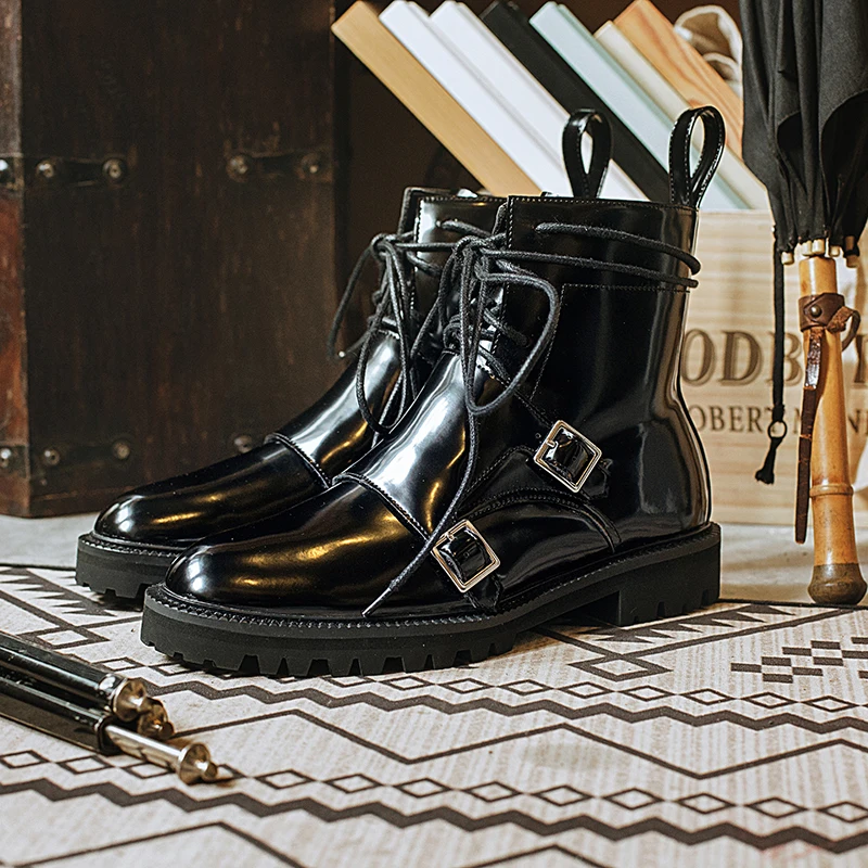 Bottes femme/новая зимняя обувь; женские мотоциклетные ботинки; ботильоны из лакированной кожи с украшением в виде пряжки; женская обувь; botas mujer
