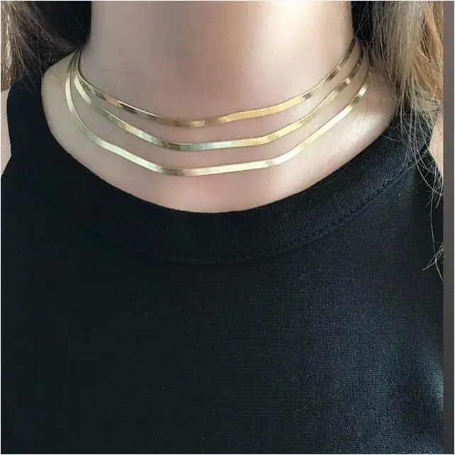 Silver Gold Flat Choker Collar Necklace Wires for women man delicate