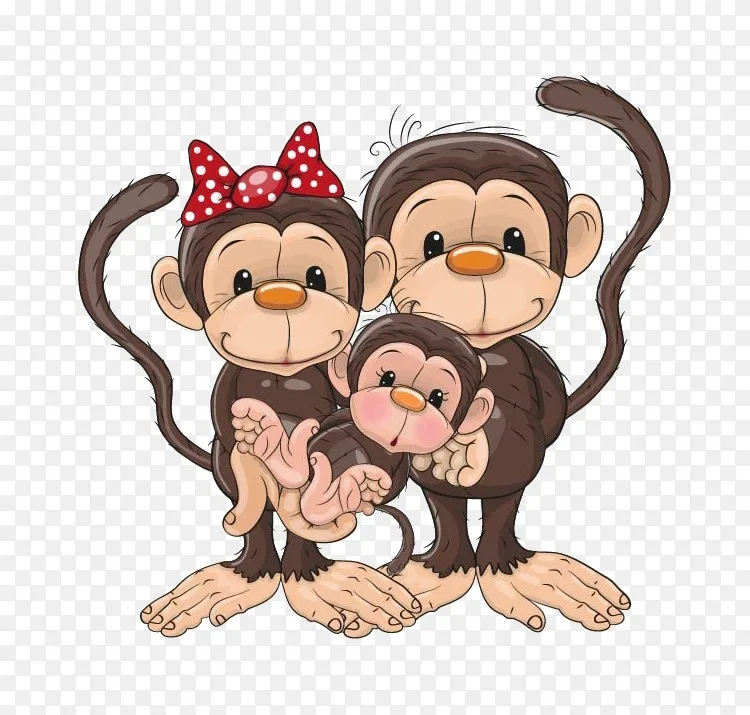猴子动画剪贴画-三只猴子和谐家庭