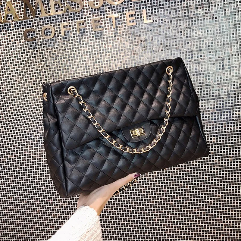 

Casual Women Plaid Hand Bag Designer Chain Diamond Pattern Female Shoulder Messenger Bag Large Capacity Office Lady Travel Bag