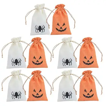 

10Pcs/Pack Orange Pumpkin Candy Bags White Spider Halloween Party Drawstring Bag Holiday Gift Packaging Party Supplies
