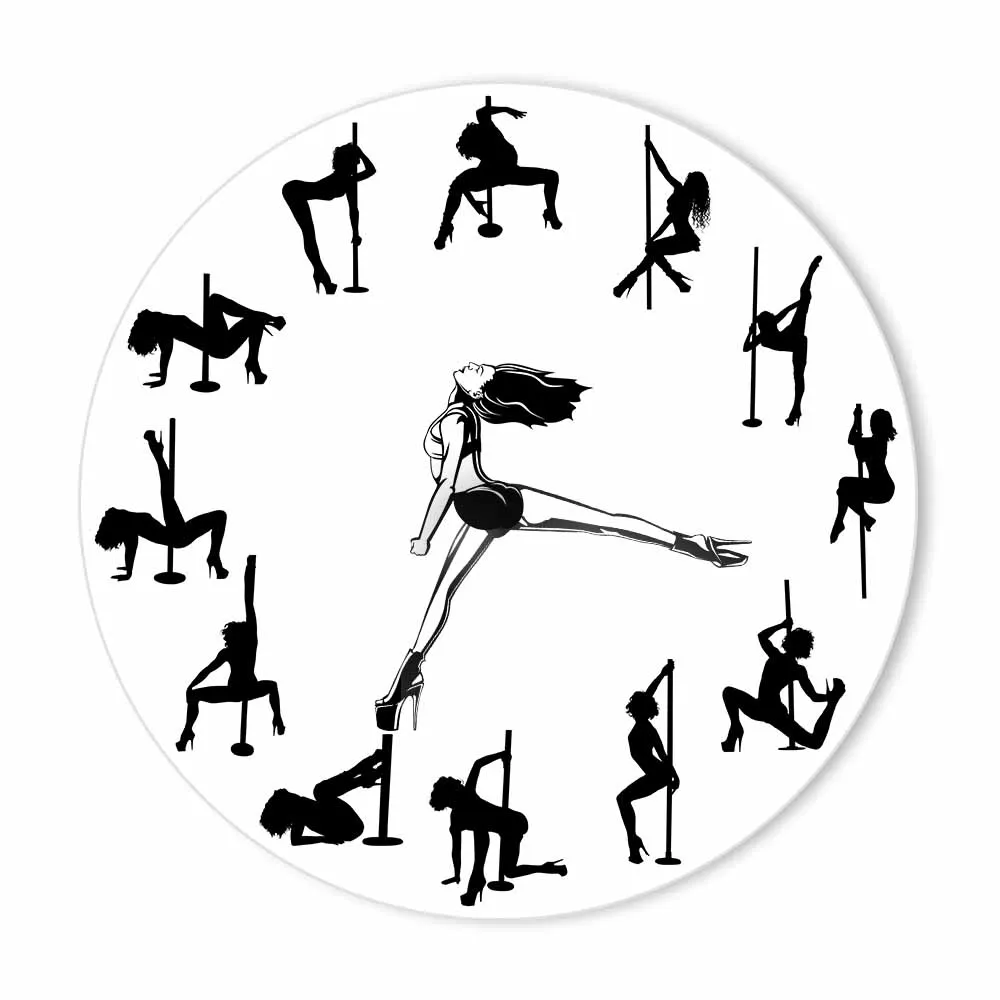 Pole Dancer Wall Clock Dancing Moving Clock Hands Room Décor Silent Quartz Studio Sexy Girl Steal Tube Dance Novelty Wall Clock
