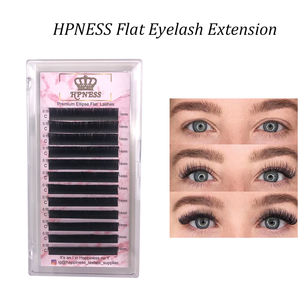 

New Styles Flat Ellipse Eye Lashes Extensions Split Tips Ellipse Shaped Natural Light Super Soft Silk Ellipse Eyelashes