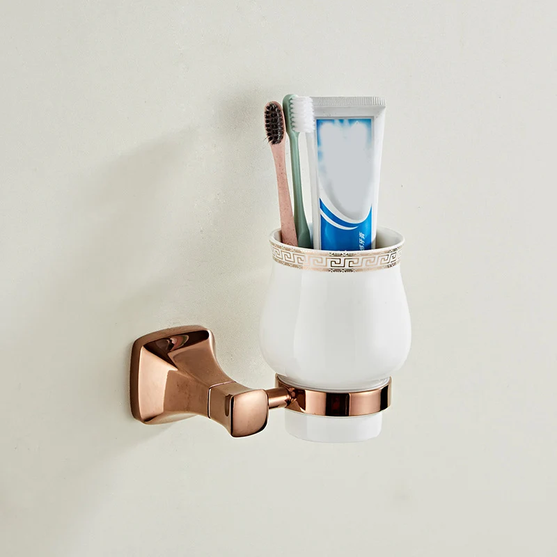 

European Rose Gold Single Cup Ceramic Toothbrush Cup Holder Bathroom Pendant Couple Mouth Cup