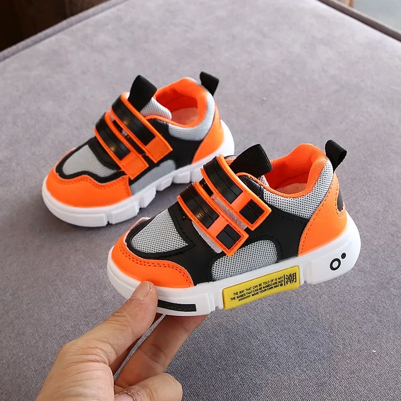 Весенне-Осенняя детская обувь для мальчиков и девочек, спортивные Модные Повседневные детские кроссовки, уличная тренировочная дышащая обувь для мальчиков - Цвет: Оранжевый
