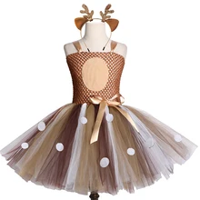Коричневое платье-пачка с оленем для девочек, Рождественский костюм оленя на Хэллоуин, детские платья-пачки для девочек, праздничное платье на день рождения, детская одежда