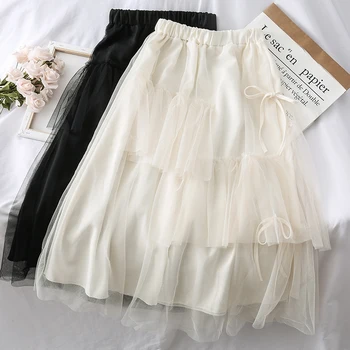 

Goddess style new three-dimensional bow mesh skirt design irregular yarn