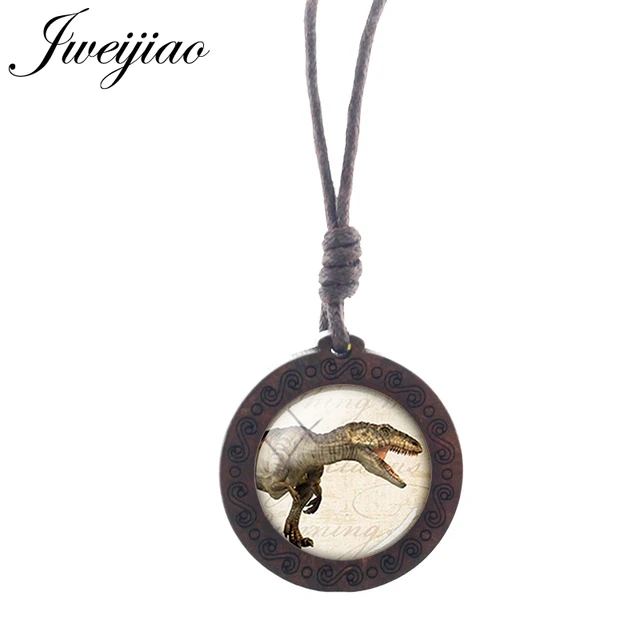 JWEIJIAO Dinosaur Tyrannosaurus Pattern Gothic Necklace Rope Chains Wooden Round Pendant Jewelry Boys Party Accessories NS297 01 NS297 05