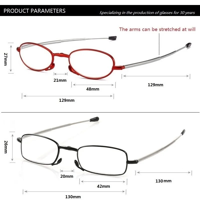 Для женщин s складные очки для чтения Складной Красный дальнозоркости Дамская Мода металла Компьютерные очки с Чехол 1,0 1,5 2,0 2,5 3,0 3,5
