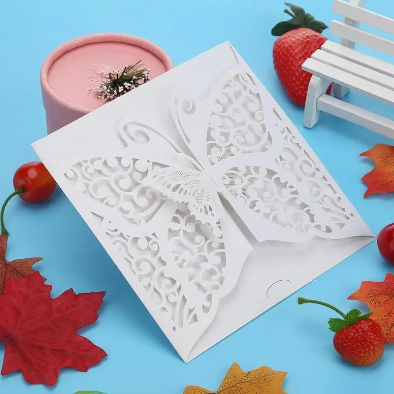  10pcs Vertical Laser Cut Butterfly Invitations Cards Kits for Wedding Decoration Bridal Shower Birt - 4.00046E+12