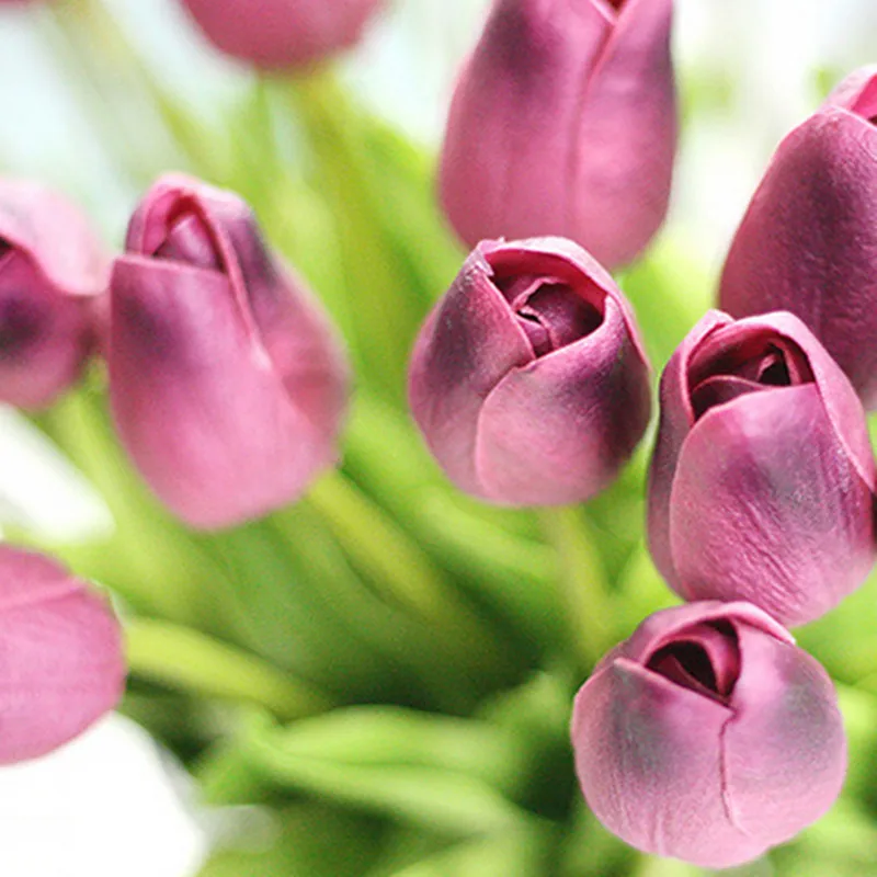 31 шт. ПУ мини тюльпаны как настоящие Искусственные цветы букет искусственных цветов для свадебного украшения дома вечерние цветы - Цвет: Mini dark purple