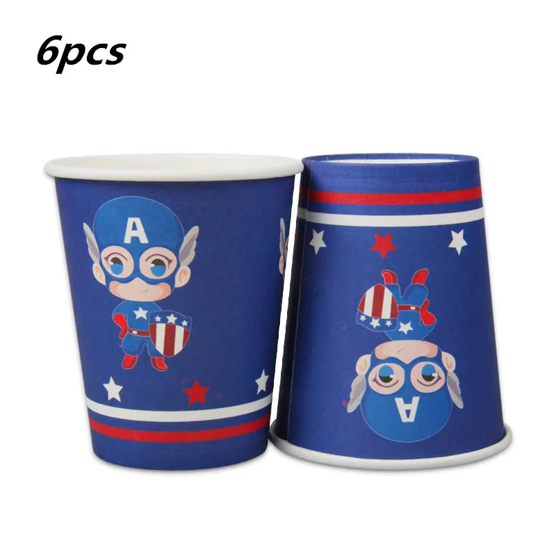 Marvel Капитан Америка тема Мстители одноразовая посуда бумажная чашка пластины маска Мальчики пользу день рождения изделия для декорации - Цвет: 6pcs cup