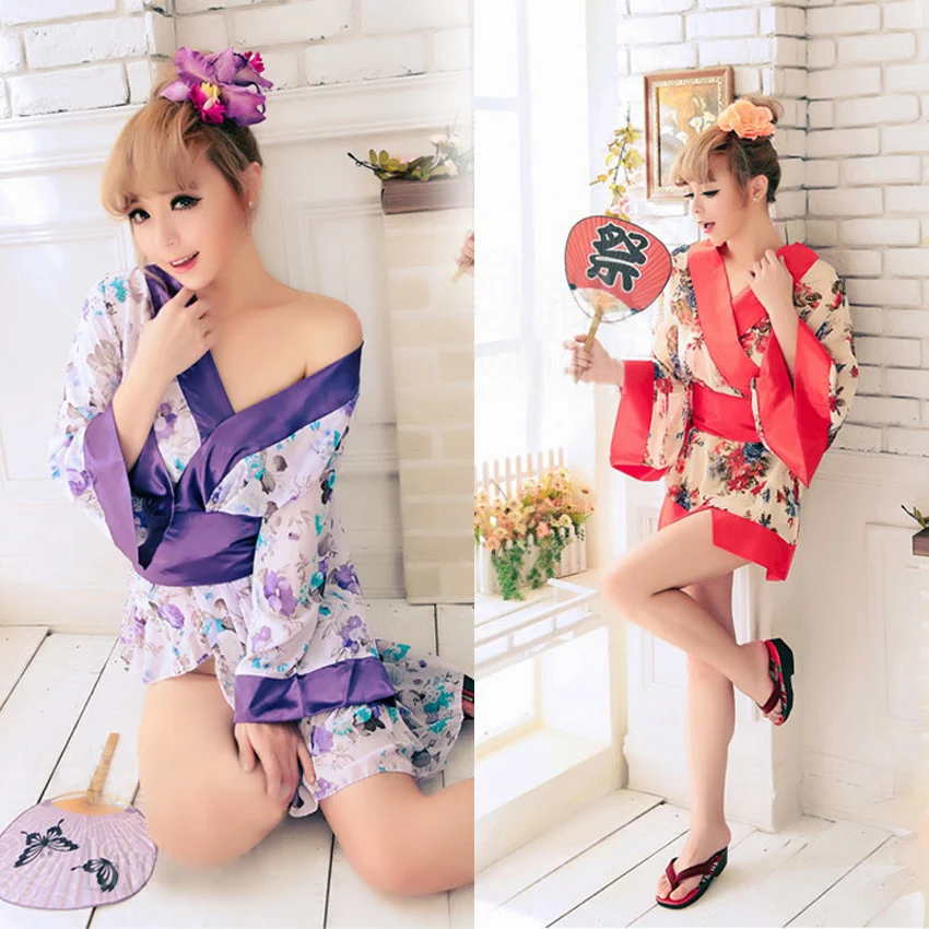 

Geisha Girls Sexy Lingerie Dress Japanese Oriental Kimono Yukata Erotic Unfiorm Women Florla Robe Retro Apparel Pajamas