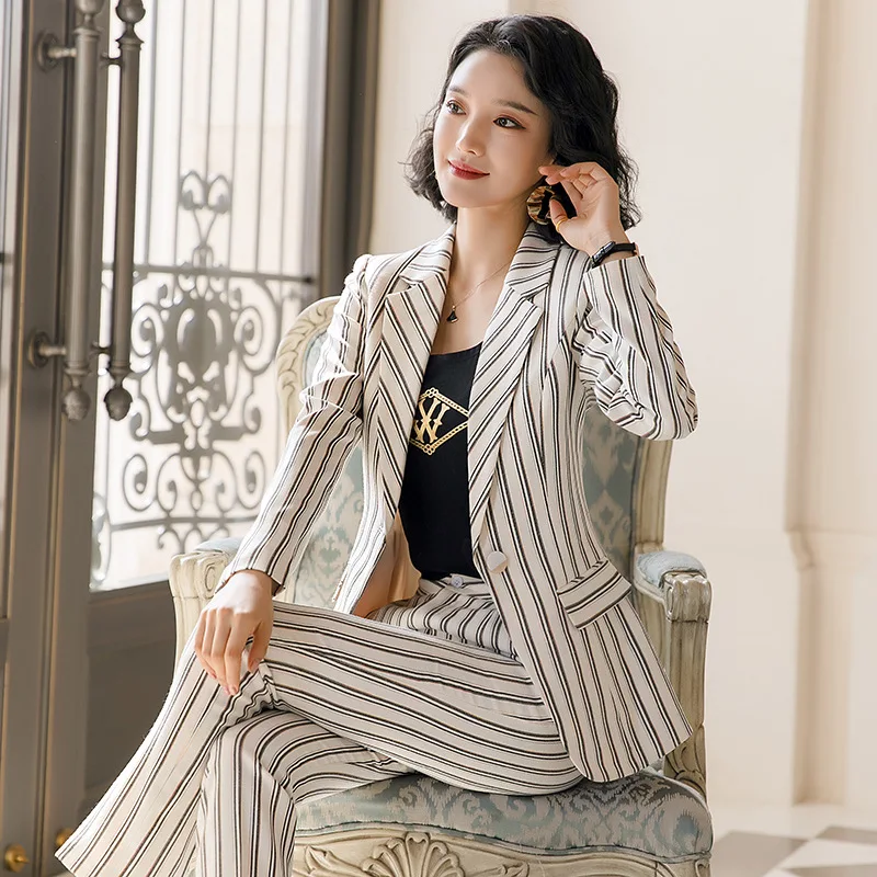 

Long Sleeve Color Stripes WOMEN'S Suit Spring New Style Korean-style Slim Fit Elegant Women's Commuting Business Work Clothes Fo