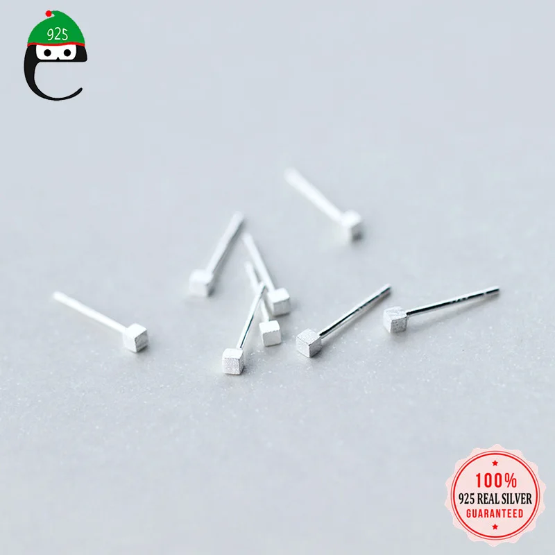 ElfoPlataSi стерлингового серебра 925 2 мм маленькие квадратные серьги для женщин модные ювелирные изделия из стерлингового серебра XY1148