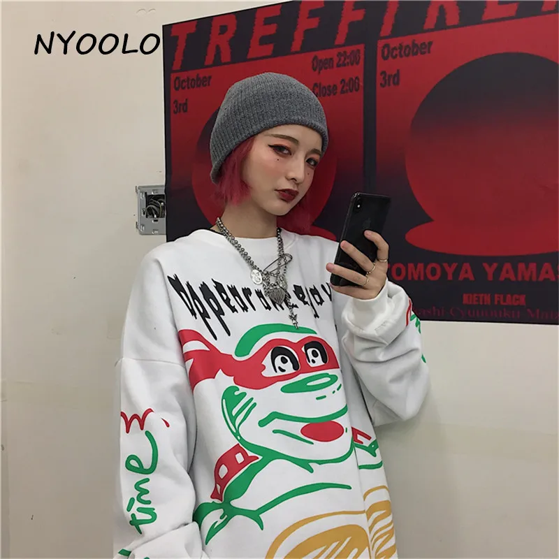 NYOOLO Harajuku мультфильм ниндзя с буквенным принтом теплые толстовки осенне-зимняя уличная мода плюс бархатные Пуловеры Толстовка для женщин и мужчин Топ