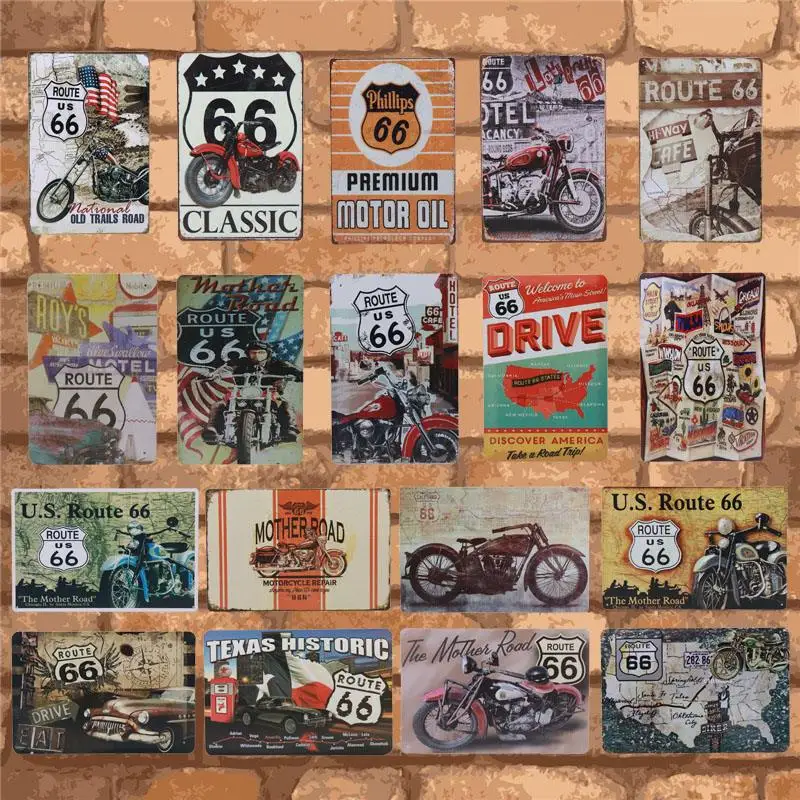 Винтажные металлические флуоресцентные таблички оловянные знаки US Route 66 плакаты