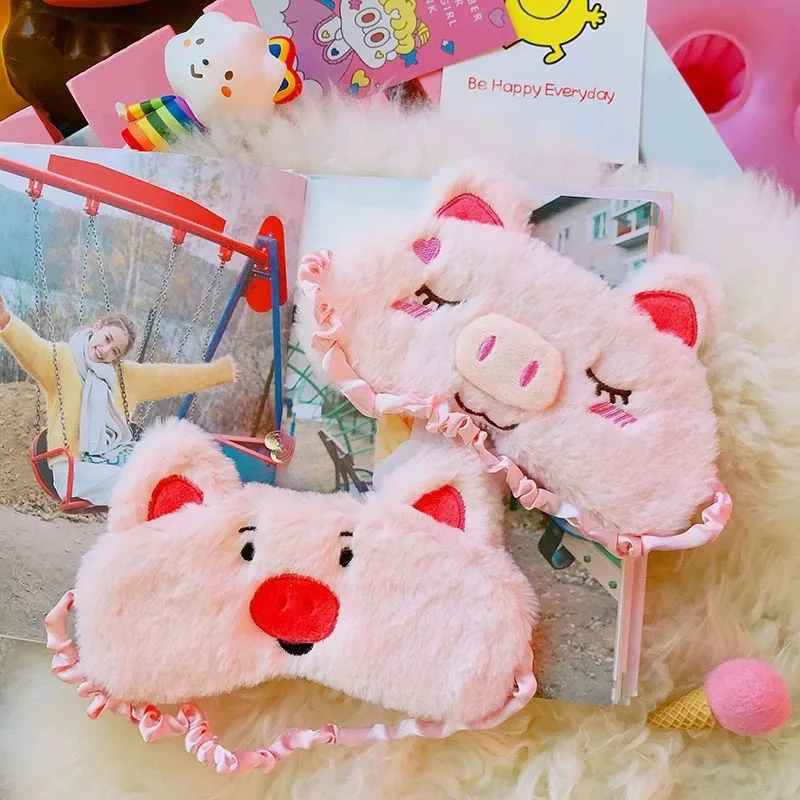 

2018 New Style Winter Creative Cute Cartoon Women's Plush Soft Girl Sleep Eye Patch Pink Pig Eye Patch Eyeshade