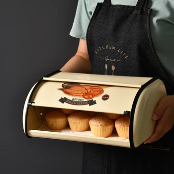 

European style retro iron bread doughnut storage box flip baking food container desktop biscuit snack dessert storage tank