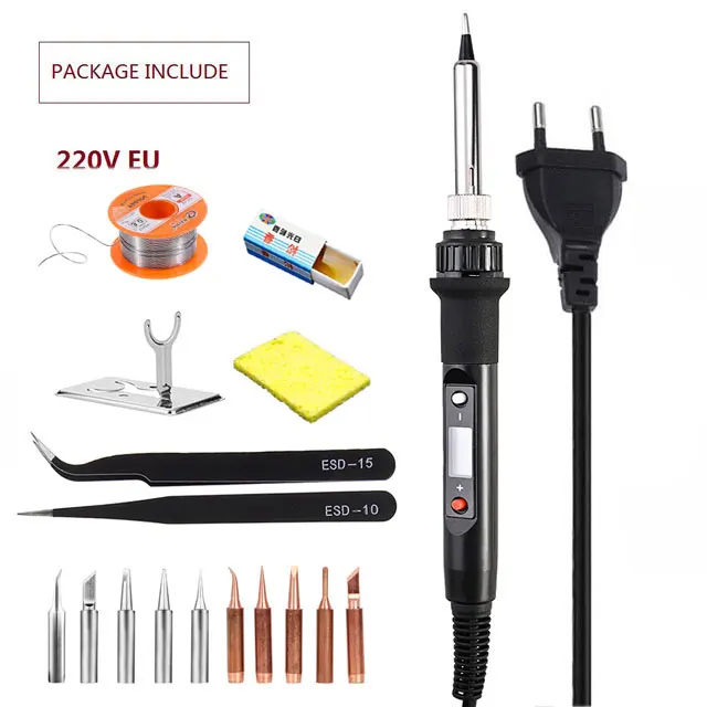 black EU-set 2 220 В 80 Вт ЖК Электрический паяльник 110 В Регулируемая температура паяльник паяльная станция аксессуары от 180 до 480 по Цельсию - Цвет: black EU-set 2