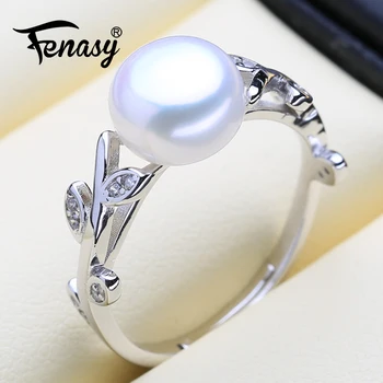 

FENASY Natural Pearl Rings New Fashion Bohemian Leaf 925 Sterling Silver Zicron Party Rings For Women Engagement Ring