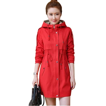 

2019 New Spring Autumn Women's Cotton Trench Coat Fashion Hooded Students Outerwear Plus size Slim Female Windbreaker Coat A2911