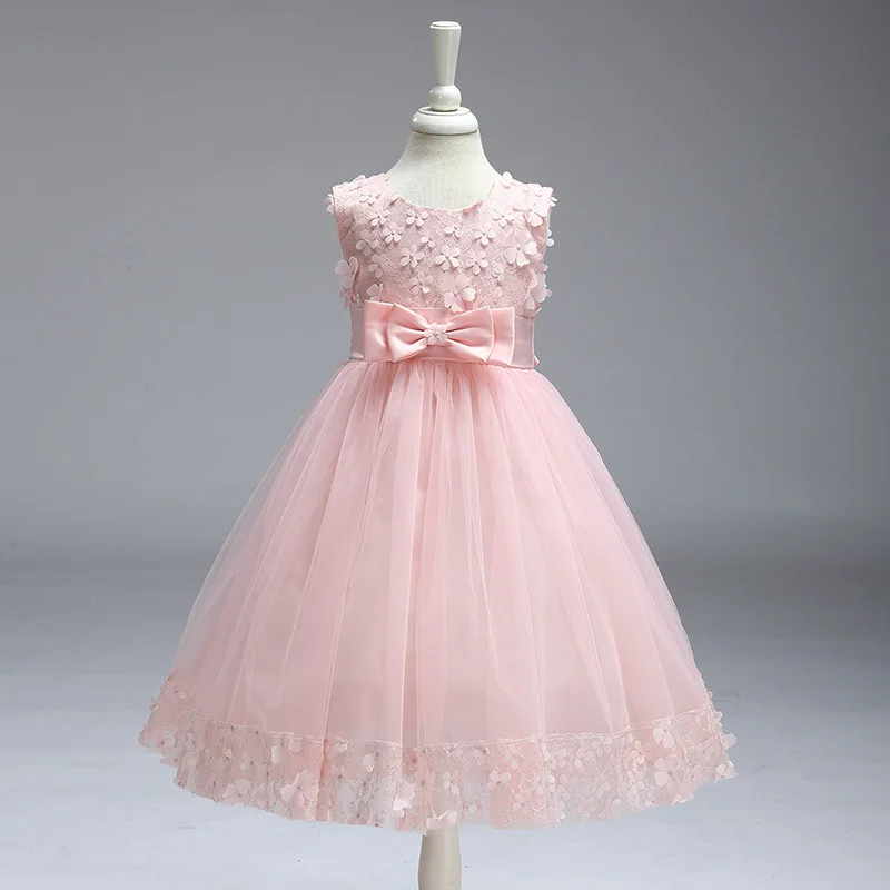 Новое кружевное платье принцессы Детское платье с цветочной вышивкой для девочек, винтажные Детские платья для свадебной вечеринки, торжественное бальное платье От 2 до 10 лет - Цвет: pINK