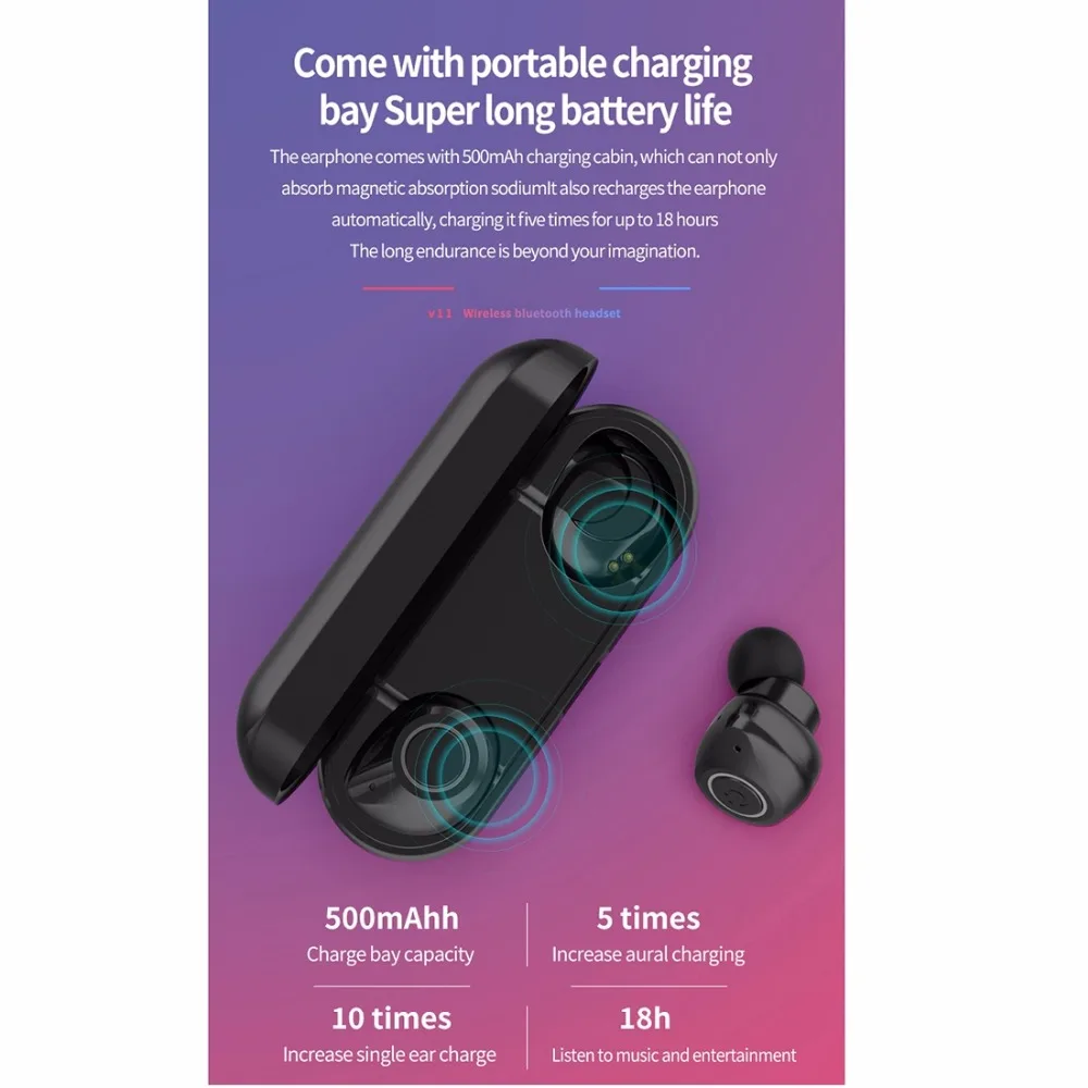 HAMTOD V11 TWS Bluetooth 5,0 бинауральные наушники Беспроводная Bluetooth гарнитура для iPhone, двойные динамики беспроводные наушники гарнитура с зарядным устройством