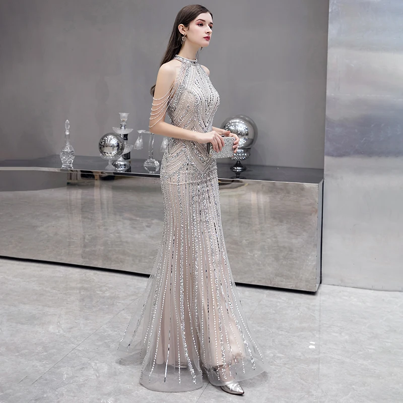 Vestido de festa Бисероплетение Русалка Вечерние платья длинное платье Новая мода высокая шея вечернее платье элегантное платье De Soiree