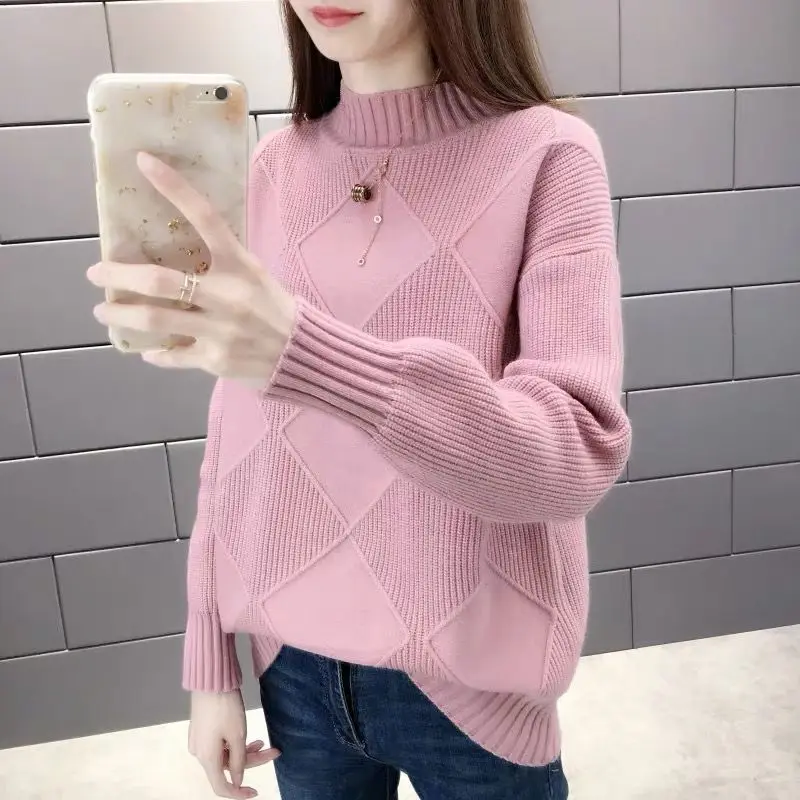 2019 New Fashion Women Sweaters Autumn Winter Elastic Pullovers Female Solid Long Sleeve Half Turtleneck Casual Female Tops 1003