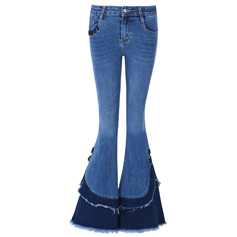 Free Shipping 2021 Long Pants For Women Flare Trousers 25-30 Size Denim Female Long Stretch Winter And Autumn Jeans Patchwork