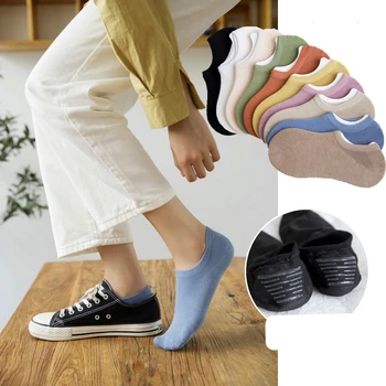 

Solid Color Socks Women Boat Socks Invisible Girls Cotton Women Spring Summer Fashion Shallow Silicone Sock slipper