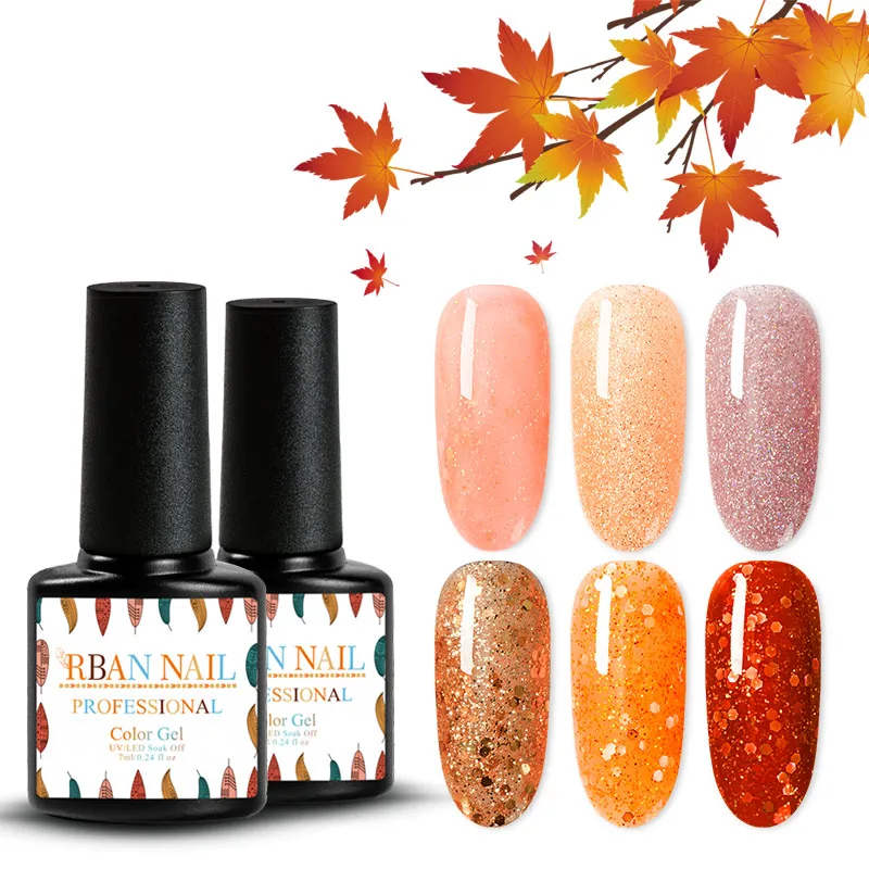 

RBAN NAIL UV Gel Nail Polish Glitter Soak Off Varnish Color Nail Gel Polish DIY Nail Art Lacquer Autumn Winter Orange Series Gel