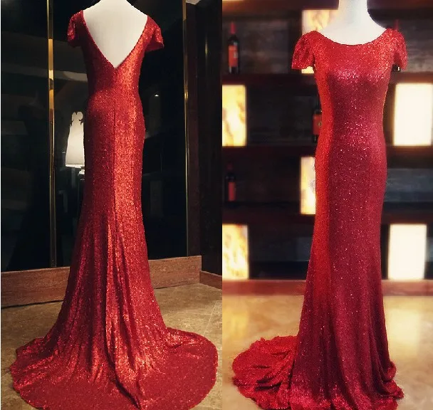 Robe de soiree новое модное сексуальное Недорогое Платье с открытой спиной, Длинные вечерние платья с пайетками, вечернее платье для матери невесты - Цвет: Красный
