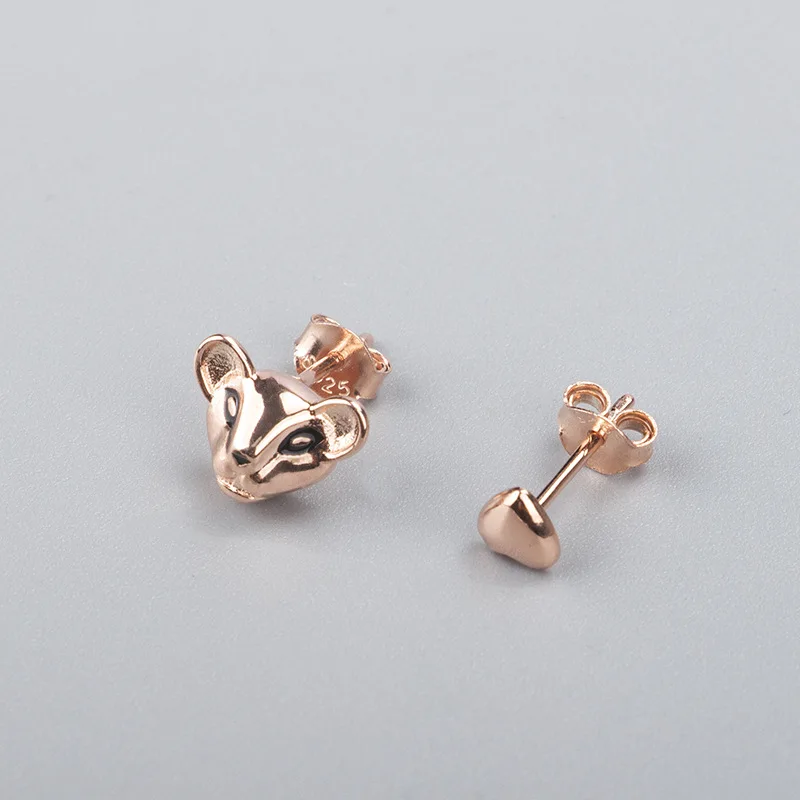 Original 925 Sterling Silver Earring Pan Rose Lion Princess& Heart Stud Earrings For Women Wedding Gift Jewelry