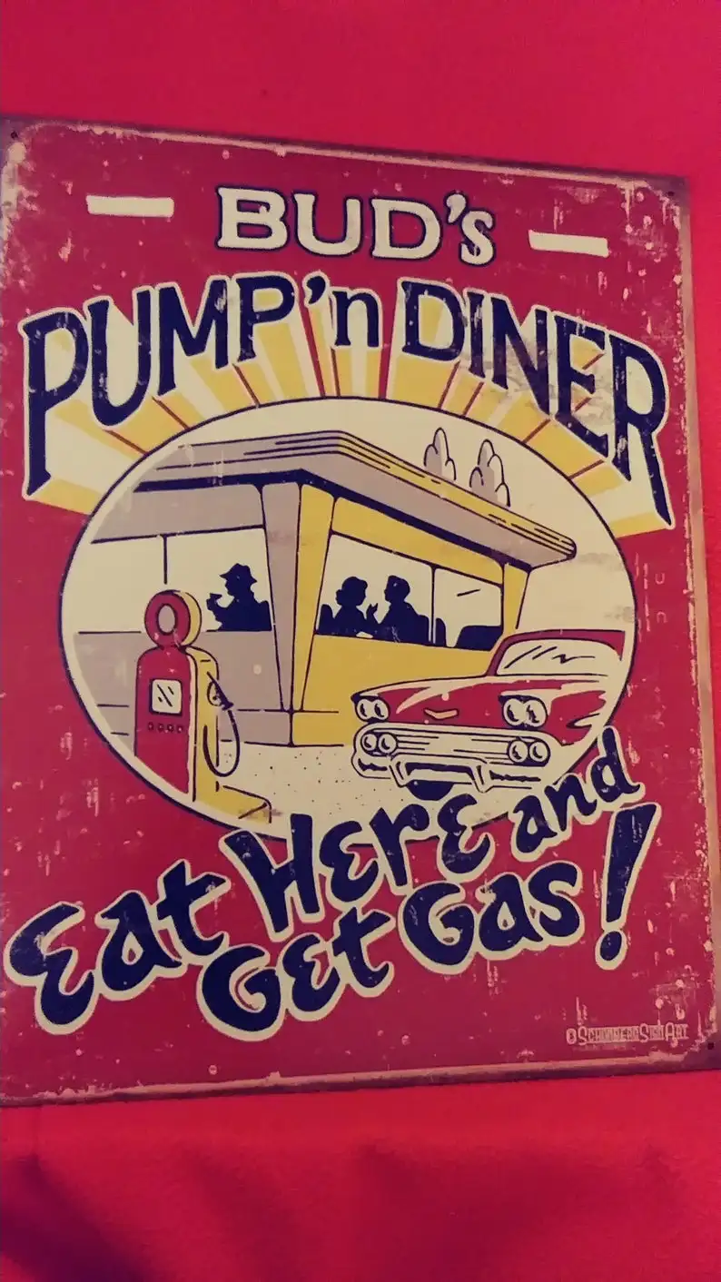 Жестяной знак Bud's Pump 'n закусочный-бесплатная доставка | Дом и сад