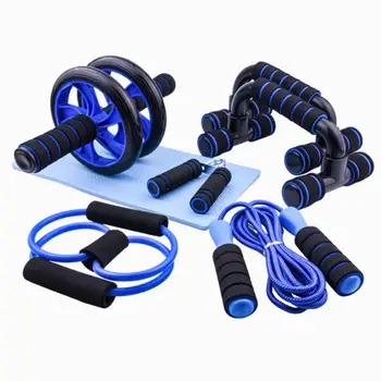 

7pc/set Wheel Roller Set Gym Workout Equipment Abdominal Exercise Jump Rope Push up Rack Resistance Bands Muscle Trainer