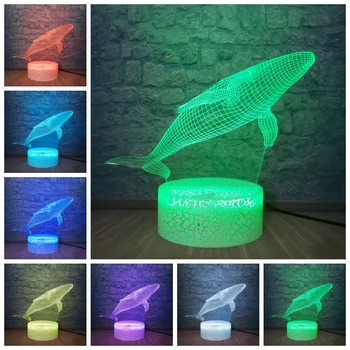 

3D Shark Night Light Optical Illusion Table Light Mood Lamp 7 Colorful Changing Baby Sleeping Bedside Nightlight Gift Home Decor