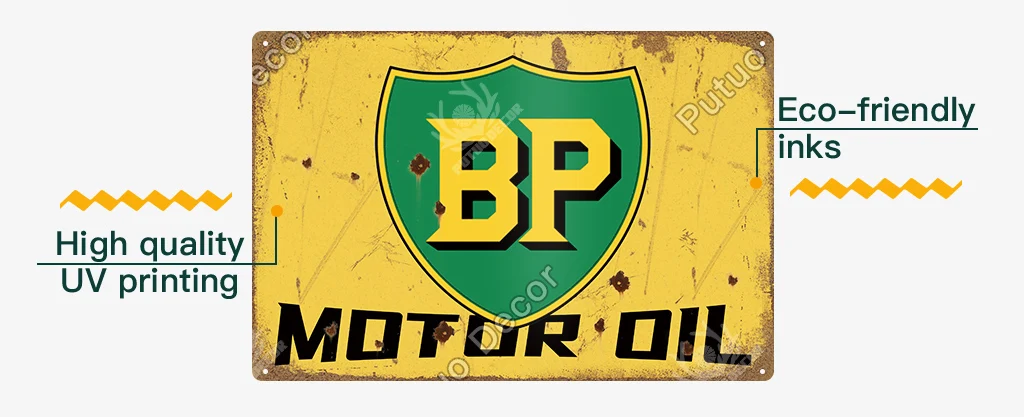 Putuo Decor Engine Oil Tin Sign Metal Sign Decorative Vintage Decor Plaque Garage Gas Station Man Cave Club Home Wall Decoration
