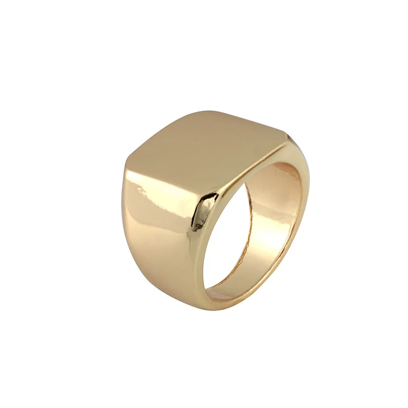 QCOOLJLY простое квадратное кольцо бренд черный/золото/серебро Мужская ширина печатка полированные кольца на палец Ювелирное кольцо в стиле панк размер 6-12