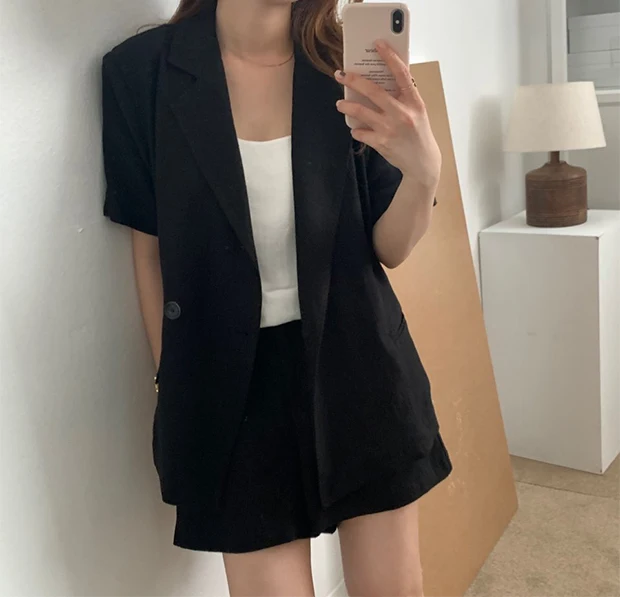 Mozuleva New Summer Women 2 Piece Sets Matching Wide Leg Short Pants Casual Cotton and Linen Pocket Lady Biker Shorts Suit 2020