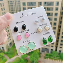 Новое поступление модные корейские дизайнерские однонедельные серьги-гвоздики для женщин летние смешанные жемчужные Опан ювелирные украшения из драгоценных камней 6 пар/лот